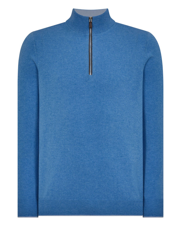 N.Peal Men's Carnaby Half Zip Cashmere Jumper Provence Blue