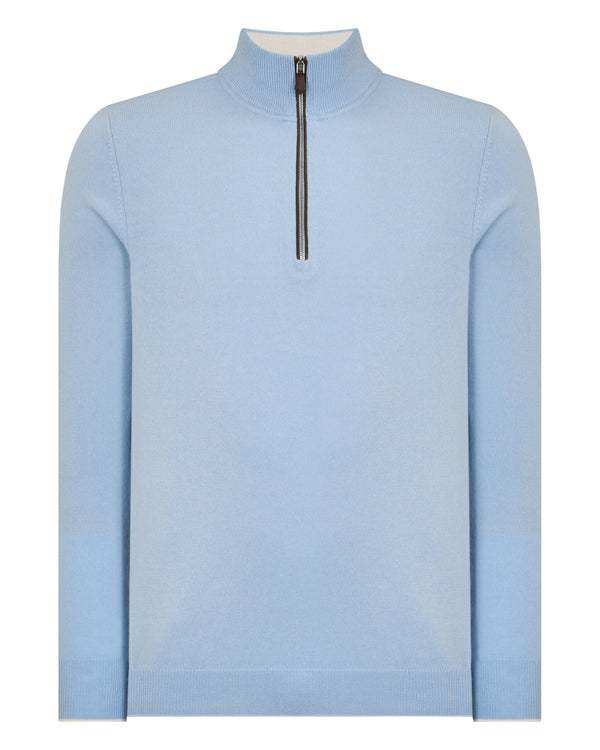 N.Peal Men's Carnaby Half Zip Cashmere Jumper Sea Mist Blue