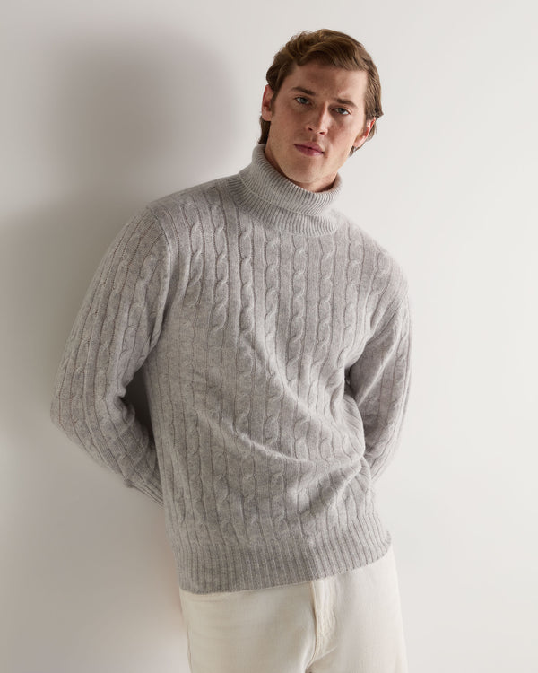 N.Peal 007 Cable Roll Neck Cashmere Jumper Fumo Grey