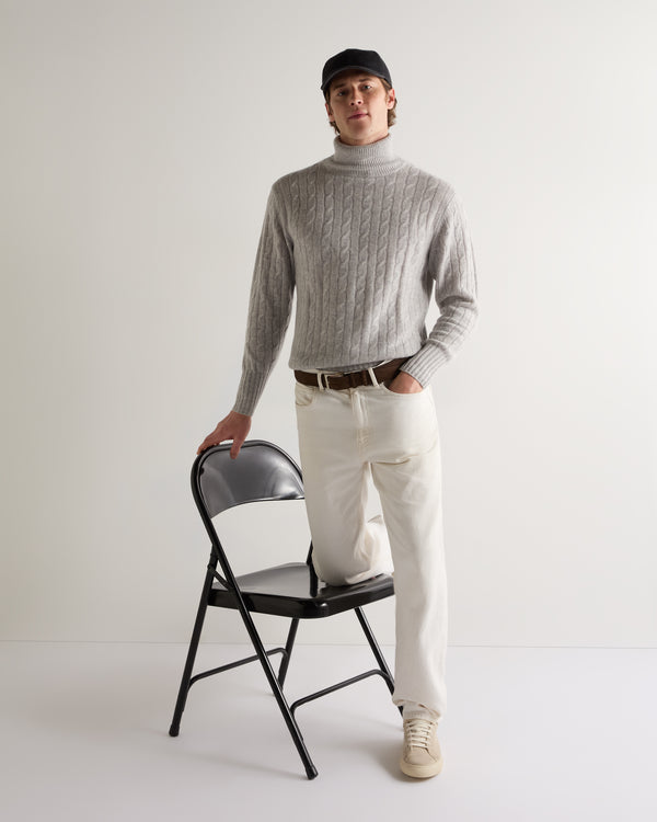 N.Peal 007 Cable Roll Neck Cashmere Jumper Fumo Grey