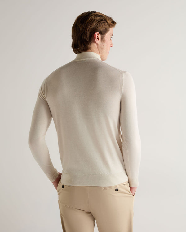 N.Peal Men's Fine Gauge Cashmere Turtle Neck Jumper New Ivory White