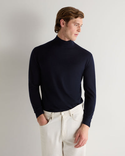 N.Peal Men's Fine Gauge Cashmere Turtle Neck Jumper Navy Blue