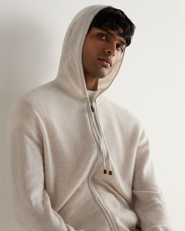 N.Peal Men's Ladbroke Cashmere Hoodie Pebble Grey