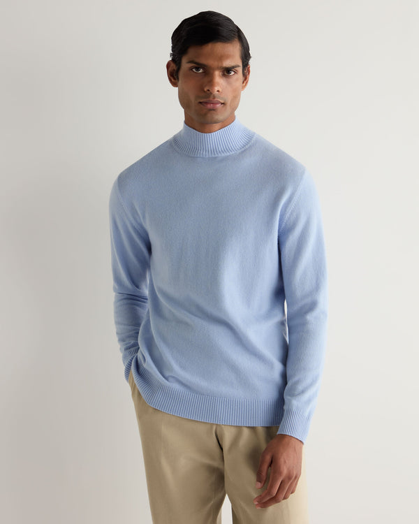 N.Peal Men's Mayfair Turtle Neck Cashmere Jumper Sea Mist Blue