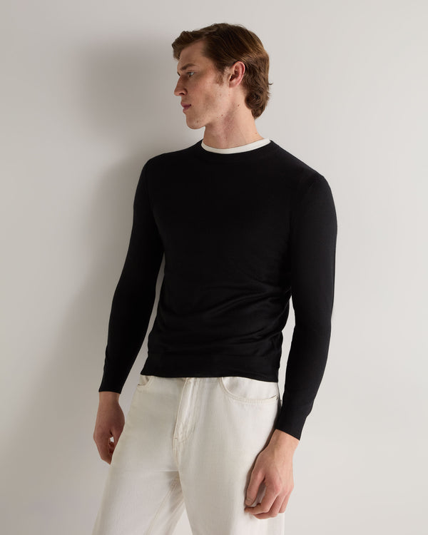 N.Peal Men's Covent Fine Gauge Cashmere Round Neck Jumper Black