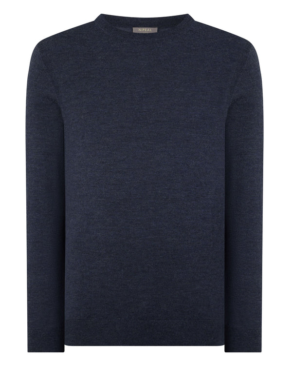 N.Peal Men's Covent Fine Gauge Cashmere Round Neck Jumper Indigo Blue