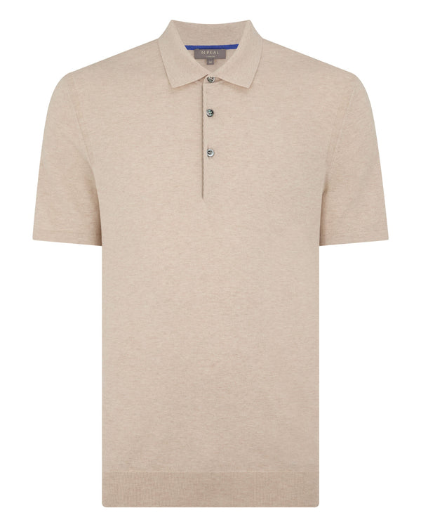 N.Peal Men's Polzeath Cotton Cashmere Polo T-Shirt Sandstone Brown