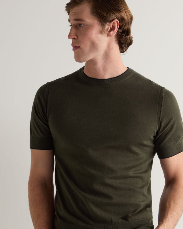 N.Peal Men's Newquay Cotton Cashmere T-Shirt Arabica Khaki Green