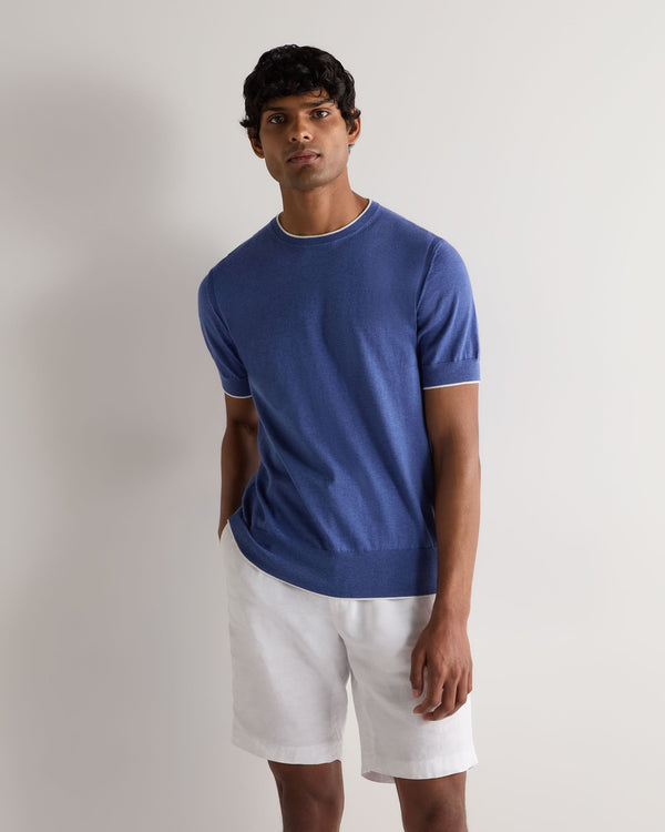 N.Peal Men's Newquay Cotton Cashmere T-Shirt Denim Blue