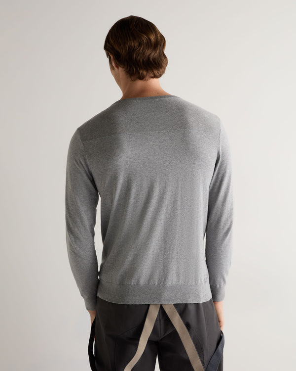 N.Peal 007 Round Neck Cotton Cashmere Henley Light Grey