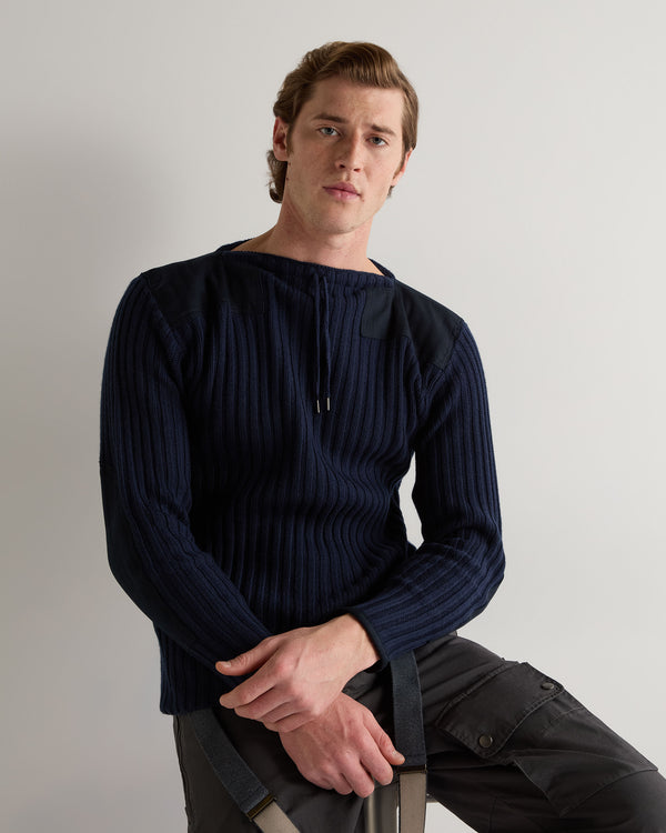 N.Peal 007 Ribbed Army Sweater Navy Blue