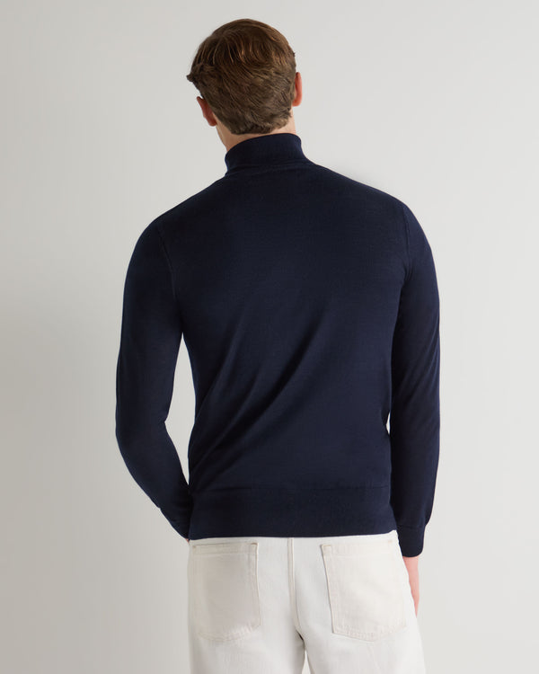 N.Peal Men's Pimlico Fine Gauge Cashmere Roll Neck Jumper Navy Blue