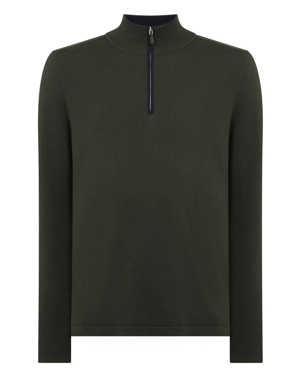 N.Peal Men's Salcombe Half Zip Cotton Cashmere Jumper Arabica Khaki Green