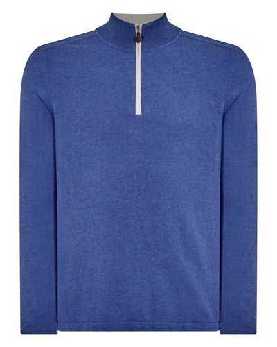 N.Peal Men's Salcombe Half Zip Cotton Cashmere Jumper Denim Blue