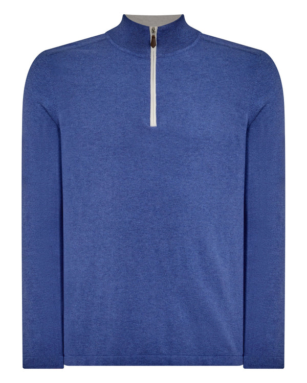 N.Peal Men's Salcombe Half Zip Cotton Cashmere Jumper Denim Blue