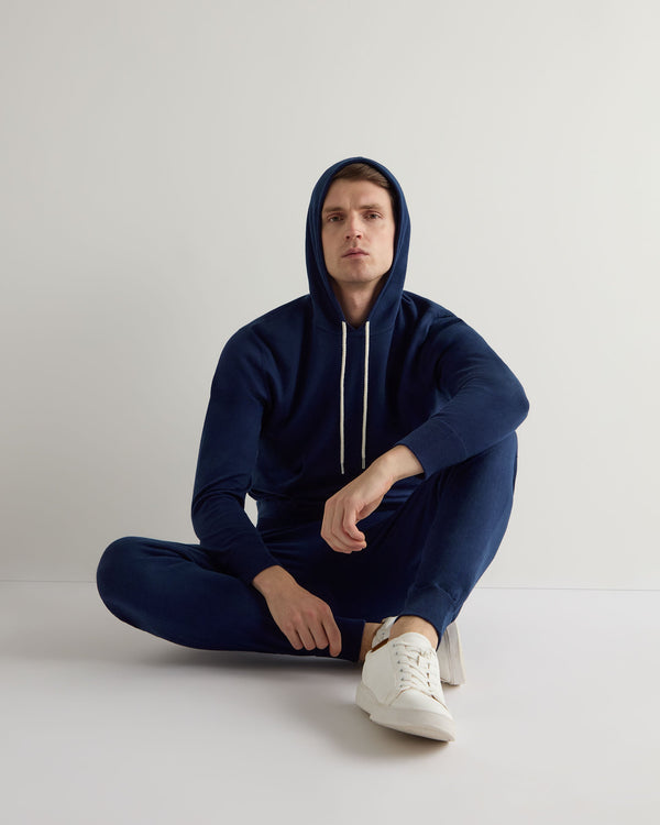 N.Peal Men's Cotton Cashere Silk Hoodie French Blue