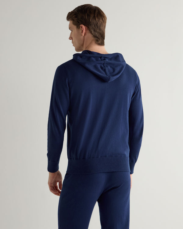 N.Peal Men's Cotton Cashere Silk Hoodie French Blue