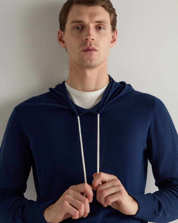 N.Peal Men's Cotton Cashere Silk Hoodie French Blue