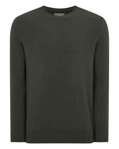 N.Peal Men's Shoreditch Round Neck Cashmere Jumper Arabica Khaki Green