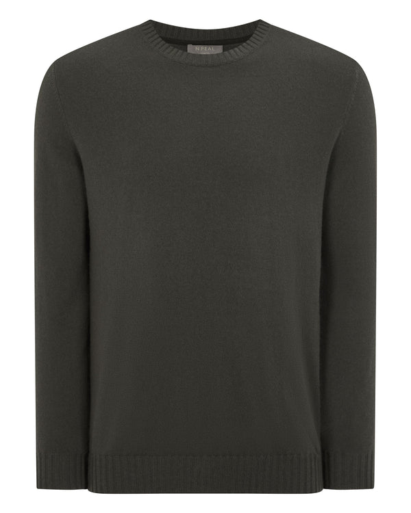 N.Peal Men's Shoreditch Round Neck Cashmere Jumper Arabica Khaki Green