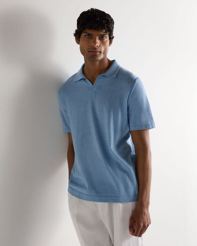 N.Peal Men's Polo Cotton Cashmere T-Shirt Cornflower Blue