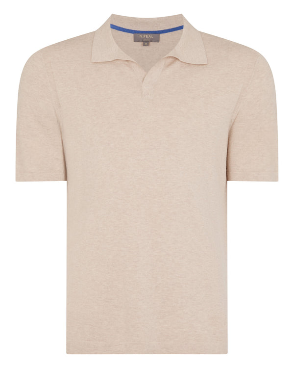 N.Peal Men's Polo Cotton Cashmere T-Shirt Sandstone Brown