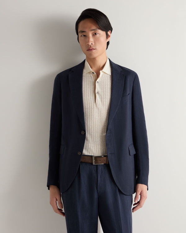 N.Peal Men's Amalfi Linen Jacket Navy Blue