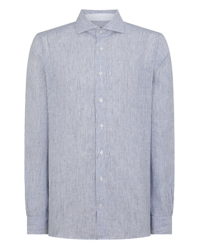 N.Peal Men's Cannes Linen Shirt Blue Stripe