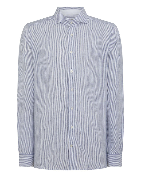 N.Peal Men's Cannes Linen Shirt Blue Stripe