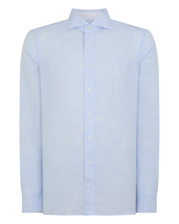 N.Peal Men's Cannes Linen Shirt Light Blue
