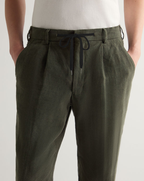 N.Peal Men's Atrani Linen Trouser Arabica Khaki Green