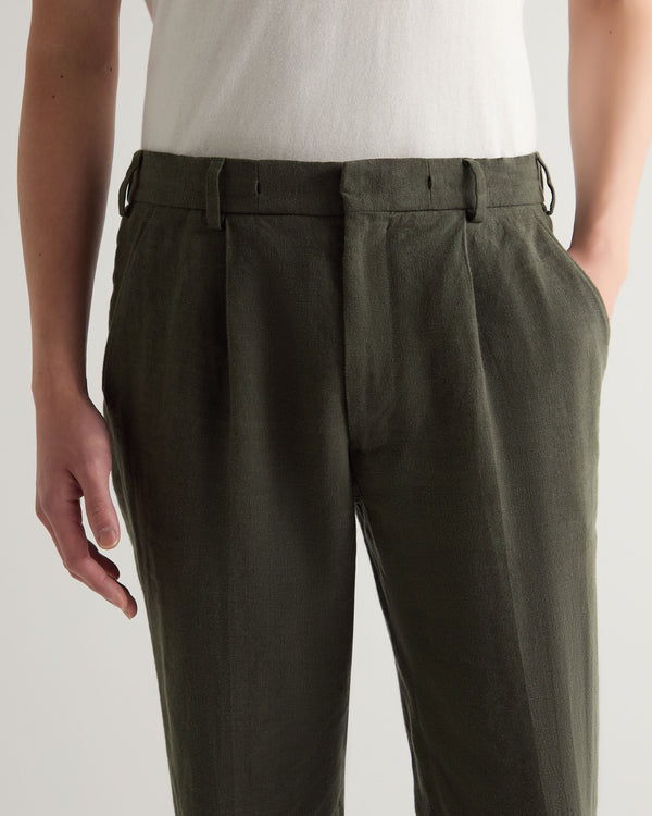 N.Peal Men's Atrani Linen Trouser Arabica Khaki Green