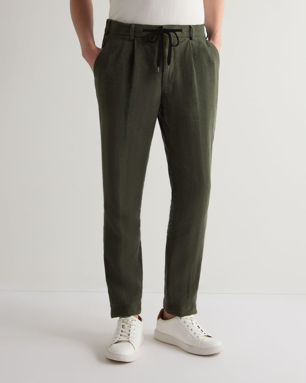 N.Peal Men's Atrani Linen Trouser Arabica Khaki Green