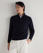 Men's Fisherman Rib Half Zip Cotton Blend Jumper Navy Blue