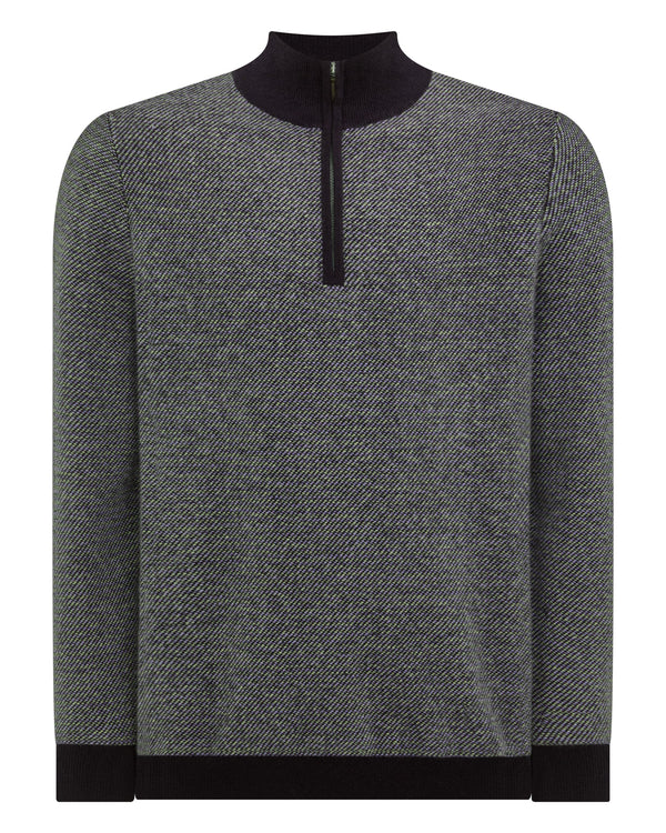 N.Peal Men's Textured Birdseye Half Zip Cashmere Jumper Navy Blue