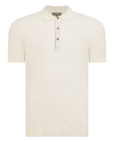 N.Peal Men's Linen Blend Rib Polo New Ivory White