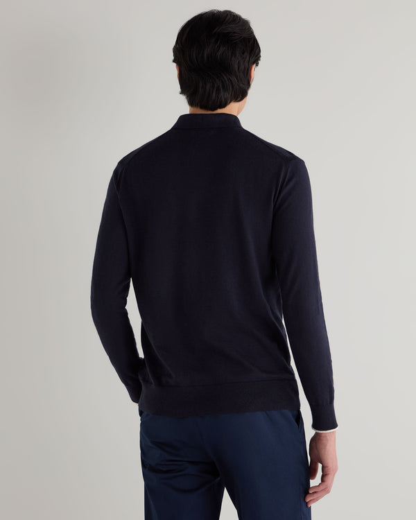 N.Peal Men's Long Sleeve Half Zip Cotton Cashmere Jumper Navy Blue