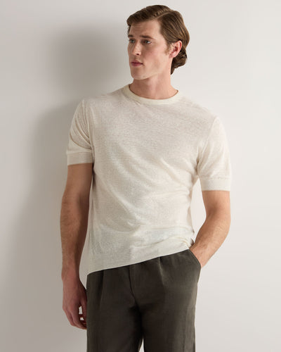 N.Peal Men's Linen Blend T-Shirt New Ivory White