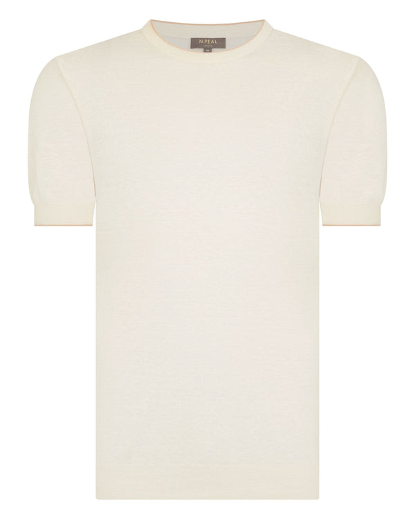 N.Peal Men's Linen Blend T-Shirt New Ivory White