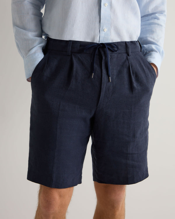 N.Peal Men's Atrani Linen Short Navy Blue