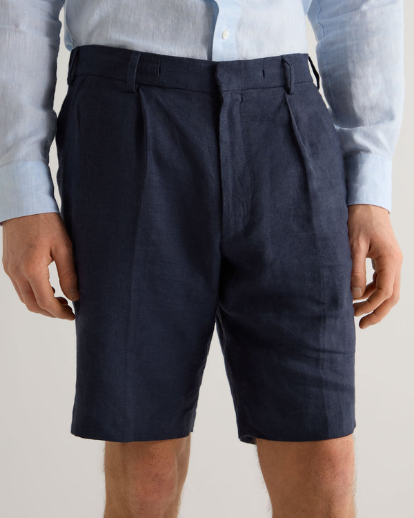 N.Peal Men's Atrani Linen Short Navy Blue