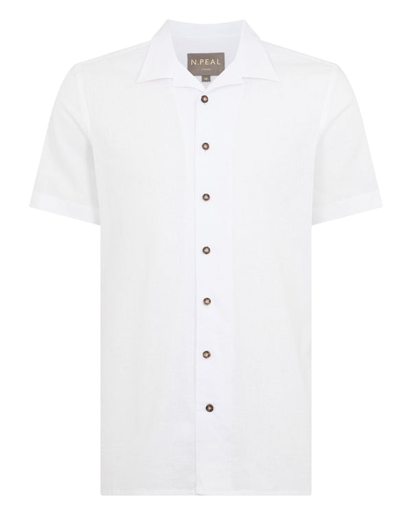 N.Peal Men's Cuban Linen Blend Collar Shirt White