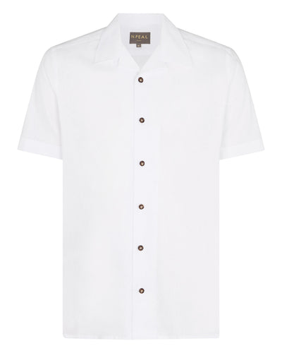 N.Peal Men's Cuban Linen Blend Collar Shirt White