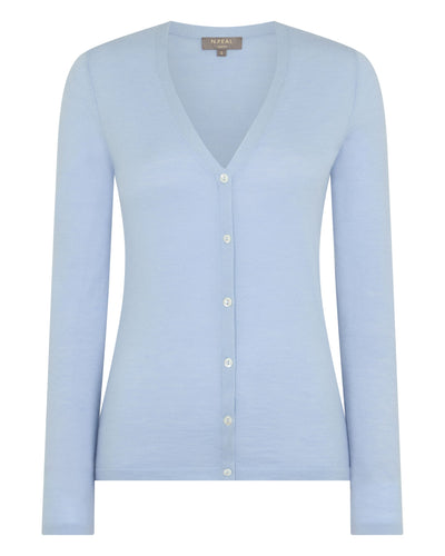 N.Peal Women's Mia Superfine Cashmere V Neck Cardigan Pale Blue