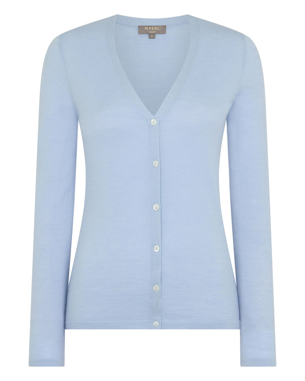 N.Peal Women's Mia Superfine Cashmere V Neck Cardigan Pale Blue