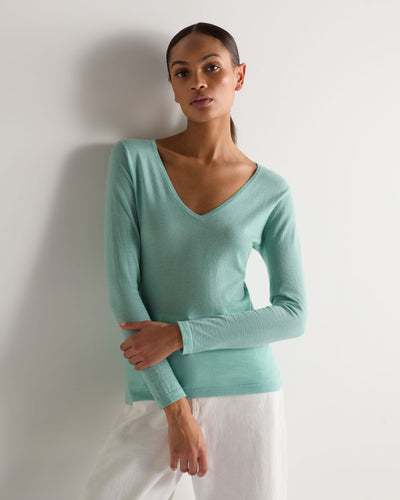 N.Peal Women's Imogen Superfine Cashmere V Neck Jumper Mint Green