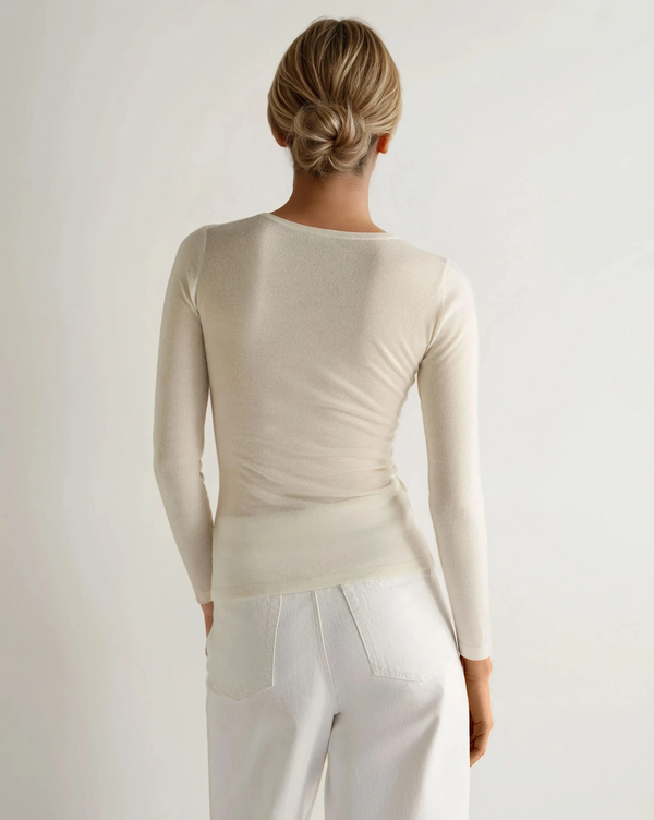 N.Peal Women's Imogen Superfine Cashmere V Neck Jumper New Ivory White