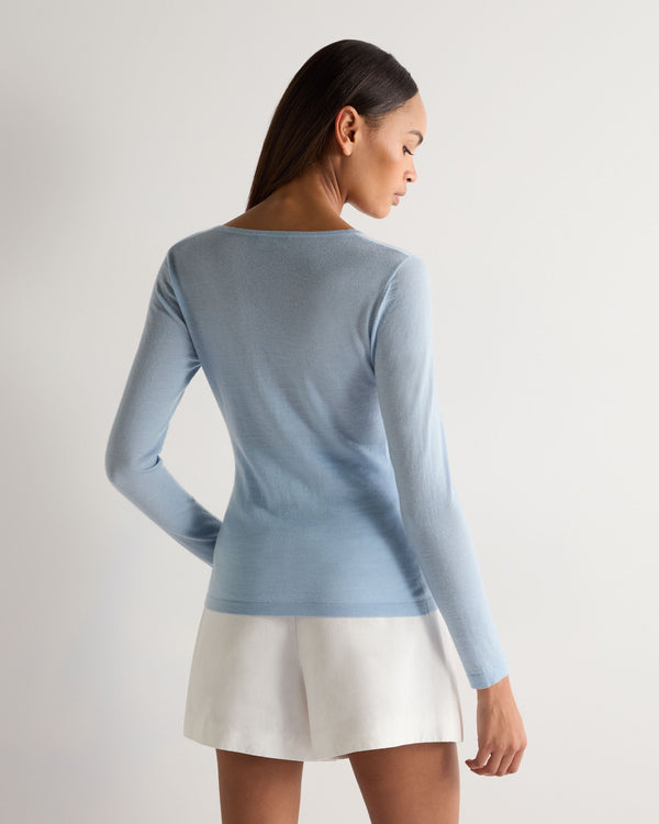 N.Peal Women's Imogen Superfine Cashmere V Neck Jumper Pale Blue