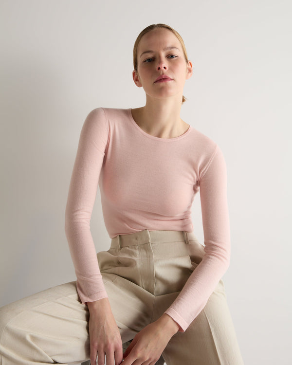 N.Peal Women's Eden Superfine Cashmere Round Neck Top Blush Pink