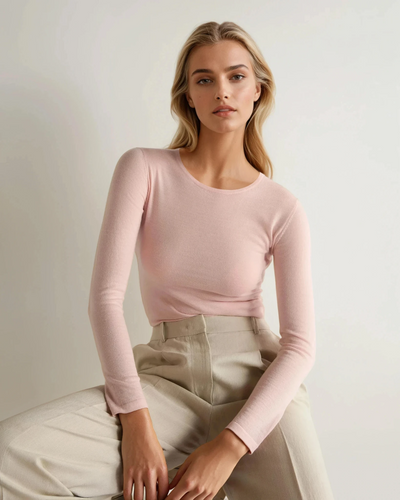 N.Peal Women's Eden Superfine Cashmere Round Neck Top Blush Pink